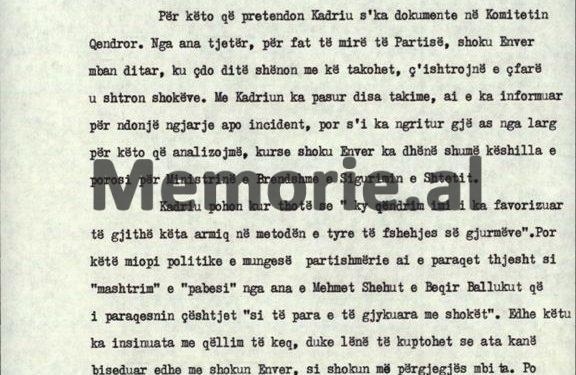 Autokritika e Kadri Hazbiut: “Duke qenë një spiun dhe konspirator i rrezikshëm, Mehmet Shehut i’u dha mundësia të krijonte në ministrinë e Brendshme, një…”/ Plenum i V-të, tetor ‘82