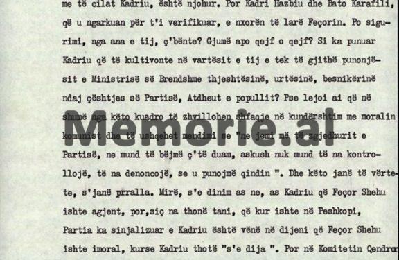 Autokritika e Kadri Hazbiut: “Duke qenë një spiun dhe konspirator i rrezikshëm, Mehmet Shehut i’u dha mundësia të krijonte në ministrinë e Brendshme, një…”/ Plenum i V-të, tetor ‘82
