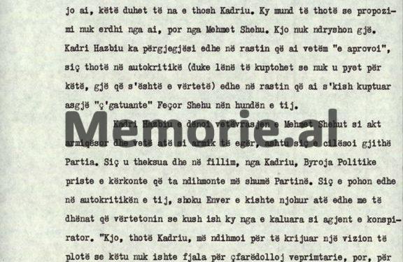 Autokritika e Kadri Hazbiut: “Duke qenë një spiun dhe konspirator i rrezikshëm, Mehmet Shehut i’u dha mundësia të krijonte në ministrinë e Brendshme, një…”/ Plenum i V-të, tetor ‘82