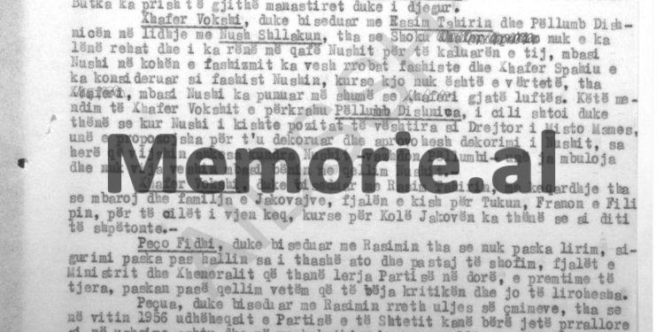 “Xhavit told Xhafer Vokshi that the house of Aqifi and Haxhi Lleshi’s father were eaten by every government, therefore they were never patriots, but…” / Eavesdropping of “Vigëlent” for the internees of Zvërnec