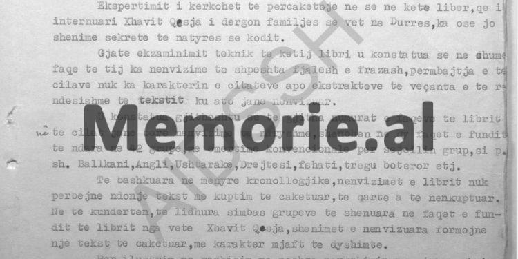 “Ju lutemi të shikohen nga Laboratori Qendror i Kriminalistikës, shënimet e koduara që Xhavit Qesja ka shkruar në librat që do i dërgonte…”/ Raporti i oficerit të Sigurimit