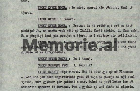 “Kur Hulusi Spahiu fliste për një anëtar të Byrosë Politike, ti Kadri, pse nuk shkove te shoku Enver dhe…”/ Plenum i V-të, kur “kryqëzohej” ministri Hazbiu!