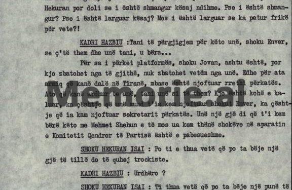“Ne e shkarkuam kryetarin e Degës së Brendshme të Fierit, kurse Kadriu e priti në shtëpi dhe mua më tha…”/ Plenum i V-të, kur “kryqëzohej” ministri Hazbiu!