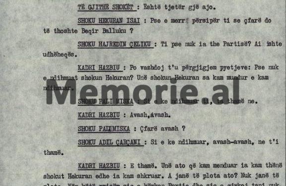 “Ne e shkarkuam kryetarin e Degës së Brendshme të Fierit, kurse Kadriu e priti në shtëpi dhe mua më tha…”/ Plenum i V-të, kur “kryqëzohej” ministri Hazbiu!