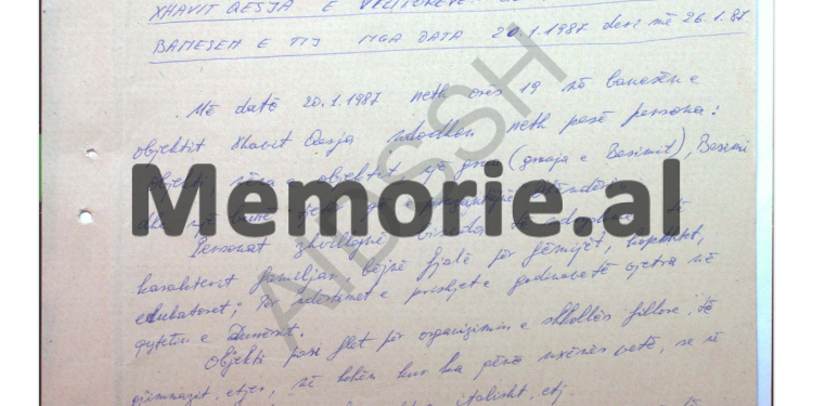 Secret document: “In Shijak we have the anti-party element, Ernest Jakova, through ‘Drini’, to see if Xhaviti…” / Interceptions from the Internal Affairs Branch of Durrës, January ’87