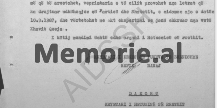 “We propose the arrest of the internee Xhavit Qesja, because in the letter sent to the main leader of the Party, he…” / Report of the Chairman of the Durrës Branch, March ‘87