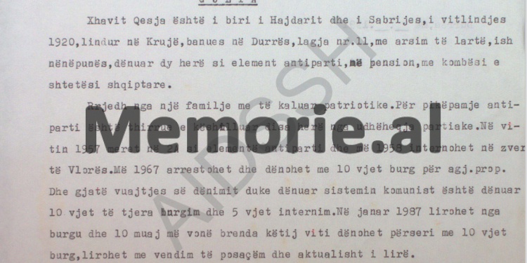 “We propose the arrest of the internee Xhavit Qesja, because in the letter sent to the main leader of the Party, he…” / Report of the Chairman of the Durrës Branch, March ‘87