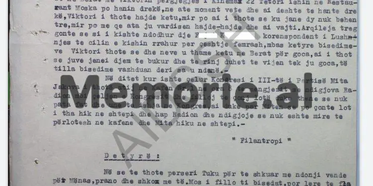 “Te Kafja nr. 1, Mita i tregoi se kishte dëgjuar në radio çeljen e Kongresit të III-të dhe asaj i shkuan lot, Tuku i tha…”/ Raport-survejimi i “Filantropit”