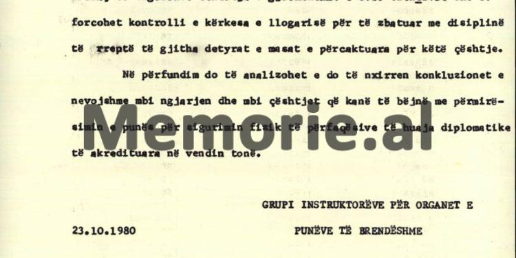 “Çarja e gomave të automjeteve të ambasadës bullgare, greke, çeke, polake e daneze, është akt politik dhe…”/ Raporti për Komitetin Qendror, tetor ‘80