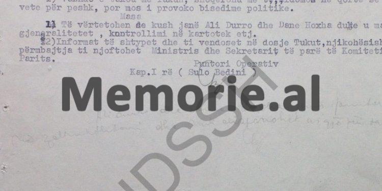 “Tuku tha se ndenja 15 vjet me Enverin dhe nuk e njoha se kush ishte, por dhe Mehmeti është…”/ Raporti-survejimit nga Punëtori Operativ, Thanas Duka