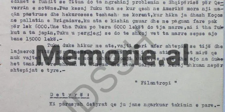 “Te Kafja nr. 1, Mita i tregoi se kishte dëgjuar në radio çeljen e Kongresit të III-të dhe asaj i shkuan lot, Tuku i tha…”/ Raport-survejimi i “Filantropit”