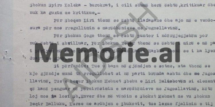 “Tuku thotë se; Mehmeti e kërcënoi shokun Koço Theodhosi, duke i thënë se, po nuk e bëre këtë punë, të varë tek rrapi…”/ Raport-survejimi i “Vigjëlentit”, Vlorë ‘57