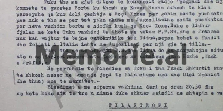 “Tuku tha se ndenja 15 vjet me Enverin dhe nuk e njoha se kush ishte, por dhe Mehmeti është…”/ Raporti-survejimit nga Punëtori Operativ, Thanas Duka