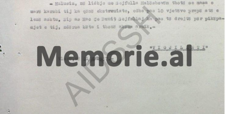 “Duke folur për shokun Enver, si Tuku dhe Hulusiu, thonë se; ai nuk ka luftuar, nuk e ka parë luftën, por ka ndenjur mbyllur me…”/Raporti survejimit i “Vigjilentit”