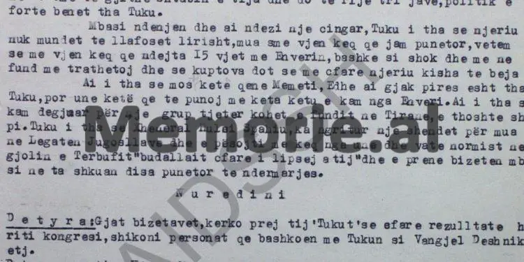 “Tuku tha se ndenja 15 vjet me Enverin dhe nuk e njoha se kush ishte, por dhe Mehmeti është…”/ Raporti-survejimit nga Punëtori Operativ, Thanas Duka