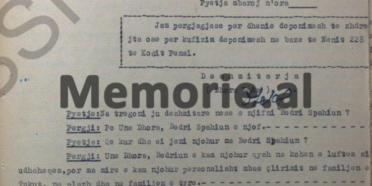 “Bedri Spahiu  më tha se; në plenumin e Beratit, Enveri u bë si pulë e lagur dhe vetëm oportuniteti i Nako Spiros…”/ Deponimet e Dhora Lekës, janar ‘58