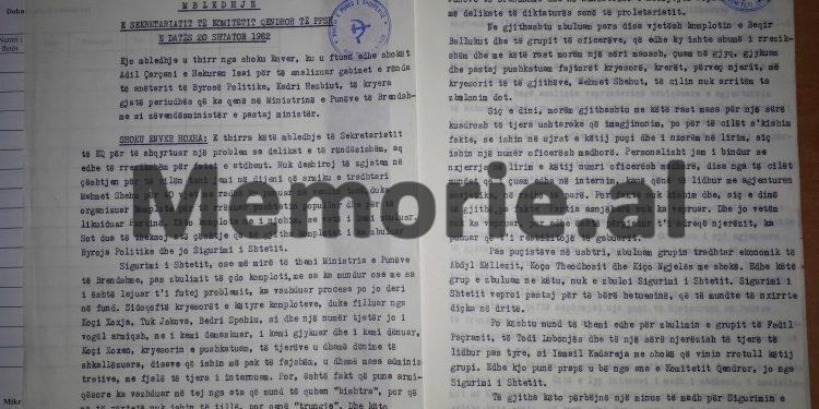 “Jo Sigurimi, por Partia zbuloi puçistët e Ballukut, sabotatorët e Këllezit, të artit e kulturës me Paçramin, Lubonjën e Kadarenë…”/ Dokumenti ‘Tepër sekret’, mbledhja e Byrosë, e ’82-it