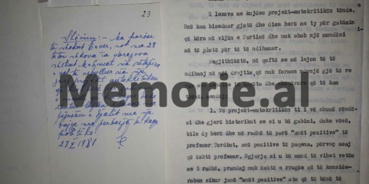 Enver’s letter is revealed: “Mehmet, I read your self-criticism, but I have talked to you for a long time and now I do not see any possibility…” / Unknown document, October ’81