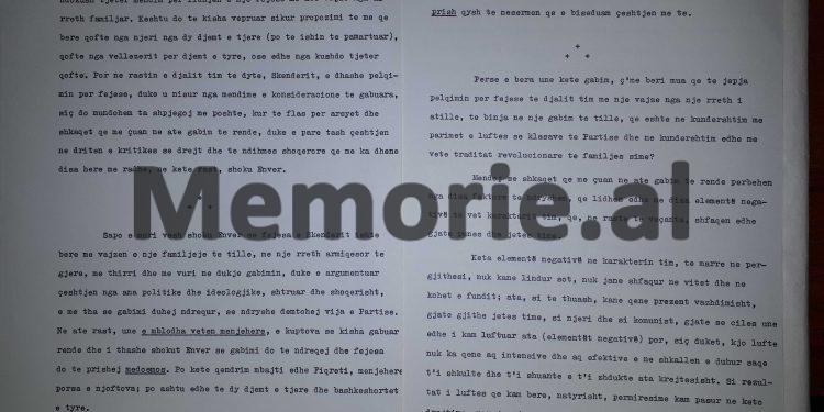 Mehmet’s second self-criticism: “I gave my approval for the engagement of my son, Skënder, with the daughter of prof. Turdiut, starting from… ”/ Letter sent to Enver on November 12, ‘81