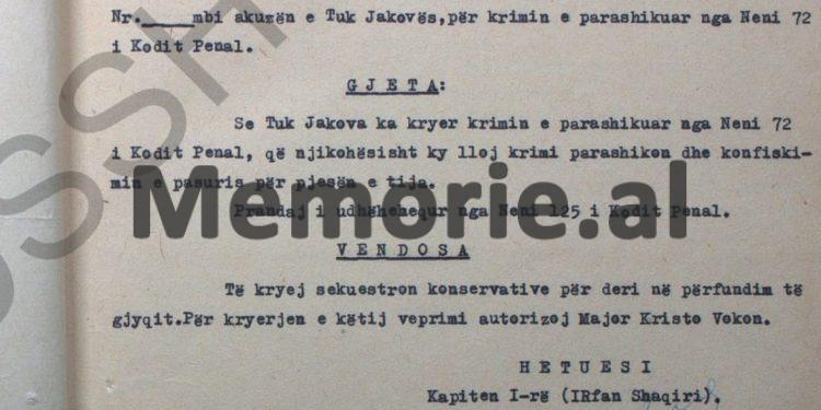 “Mbajtja e lidhjeve me jugosllavët nëpërmjet kunatës sime, Dhora Lekës dhe vajtja ime në Elbasan, për Bedrinë…”/ Dëshmitë e Tuk Jakovës, janar 1958