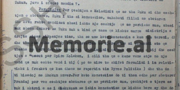 “S’jam i detyruar të përgjigjem, pasi ku isha anëtar i Komitetit Qendror dhe ministër, unë takohesha …”/ Deponimet e Bedri Spahiut, janar ‘58