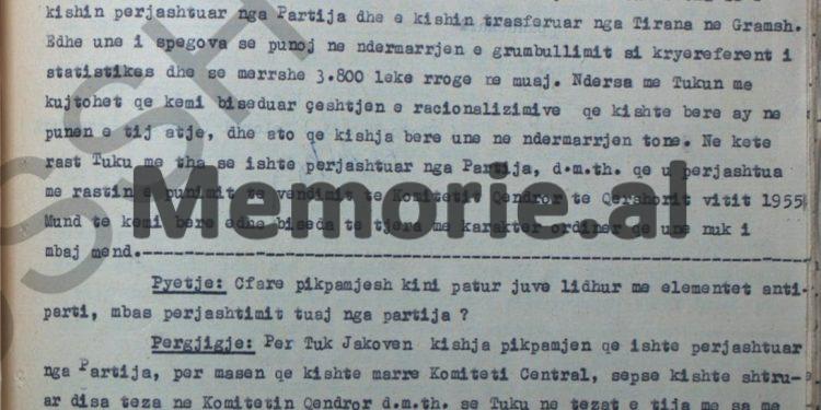 “Tuk Jakova kishte shtruar në plenum, se partinë tonë e ka organizuar Miladini dhe jo Enveri, pasi…”/ Deponimet e Bedri Spahiut, janar ‘58