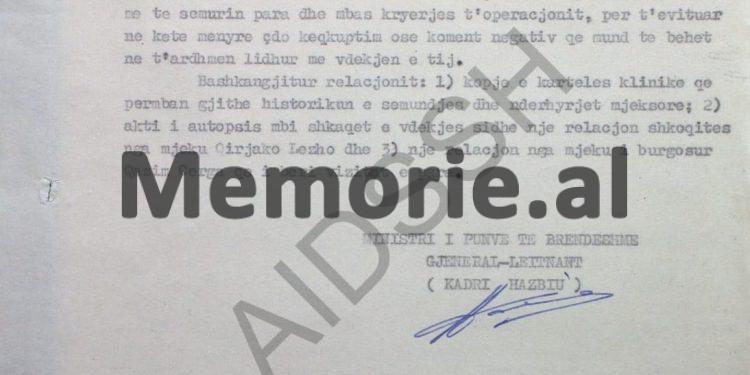 Zbulohet dokumenti ‘Tepër sekret’ për Hysni Kapon: “Organet t’ona kanë përgjegjësi të rëndë për vdekjen e Tuk Jakovës, pasi…”/ Relacioni i ministrit Kadri Hazbiu, gusht’59