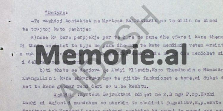 “Të shikohet nga i merr paratë Myrteza Bajraktari, se mos ambasada jugosllave, financon të shoqen e Qerim Jakupit, emigrant kosovar, i dënuar në Ballsh…”?/ Raporti sekret i Punëtorit Operativ, Isa Lika