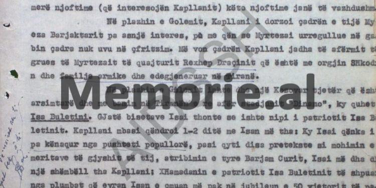 “Myrtezai është shoku më i ngushtë i Kapllan Resulit, ai është në dijeni se ky do arratiset në Jugosllavi dhe e ka porositur…”/ Raporti i “Patriotit”, tetor ‘70