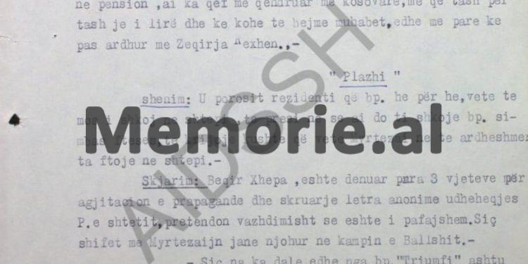 “Të aktivizohet bashkëpunëtori ‘Patrioti”, për survejimin e motrës së Myrteza Bajraktarit, e cila ka ardhur si vizitore në Shqipëri, me qëllim…”/ Raporti sekret i Shefit të Kundërzbulimit, në ’74-ën
