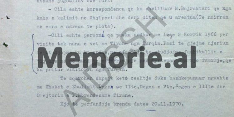 “Shokët e Zbulimit, nuk kanë parë lidhjet e Myrteza Bajraktarit, si në vitin 1966, kur këtu erdhi tregtari turk, I. B., që njihet si agjent i Zbulimit…”/ Relacioni sekret i shefit të Sigurimit, Isa Lika