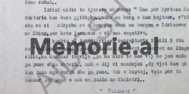 “Të shikohet nga i merr paratë Myrteza Bajraktari, se mos ambasada jugosllave, financon të shoqen e Qerim Jakupit, emigrant kosovar, i dënuar në Ballsh…”?/ Raporti sekret i Punëtorit Operativ, Isa Lika