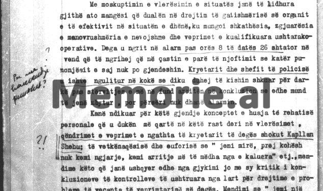 “Veprimet e ngathëta të kryetarit të Degës së Brendshme, shokut Kapllan Shehu, i cili vetëm pas gjetjes së kufomës së zv/shefit të Policisë…”! Zbulohet raporti sekret për “Bandën Xhevdet Mustafa”, tetor ‘82