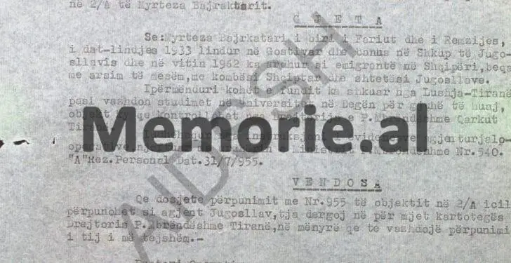 “Myrtezai do takohej në Durrës me emigrantin jugosllav Qerim Jakupin, agjent i mundshëm i UDB-së, që shkoi te legata turke…”/ Raporti i rezidentes “Rozmaria”