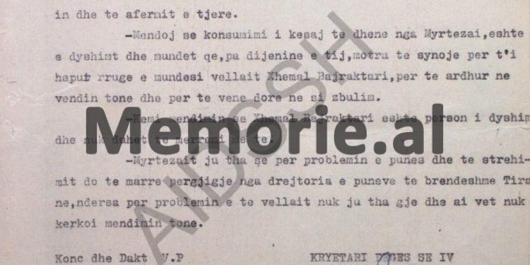 “Vëllai im, ish-kolonel, me poste të larta në Ushtrinë Jugosllave, do të vij këtu në shtator dhe ai ka porositur…”/ Raporti sekret i Sigurimit nga biseda me Myrteza Bajraktarin, në ’74-ën