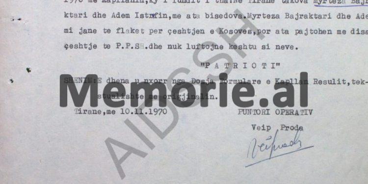 “Myrtezai është shoku më i ngushtë i Kapllan Resulit, ai është në dijeni se ky do arratiset në Jugosllavi dhe e ka porositur…”/ Raporti i “Patriotit”, tetor ‘70