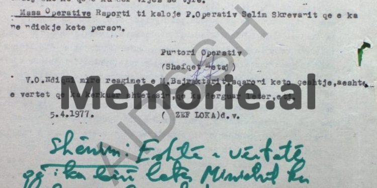 “E dhëna e bashkëpunëtorit ‘Ylli’ është me shumë rëndësi, ka dyshime se Myrteza Bajraktari është agjent i ambasadës turke dhe këtë e bën për…”/ Relacioni i drejtorit të Sigurimit Zef Loka, në 1977