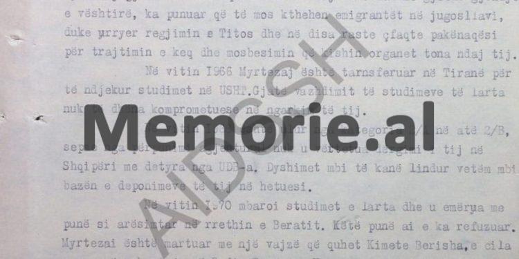 “Myrteza Bajraktari është nacionalist, urren sistemin tonë socialist, thotë se komunistët janë banditë, lavdëron ‘jetën e bukur në Perëndim’ dhe …”/ Raporti sekret i Sigurimit në ’74-ën