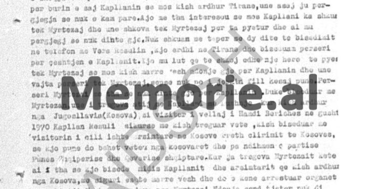 “Myrtezai më thoshte; s’duhet të presim nga Shqipëria, pasi këta ja lanë vetë Kosovën Titos, që gjatë luftës dhe brigadat partizane të Enver Hoxhës…”!/ Denoncimi në procesin hetimor, Tiranë 1970