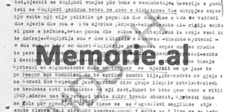 “Myrtezai më thoshte; s’duhet të presim nga Shqipëria, pasi këta ja lanë vetë Kosovën Titos, që gjatë luftës dhe brigadat partizane të Enver Hoxhës…”!/ Denoncimi në procesin hetimor, Tiranë 1970
