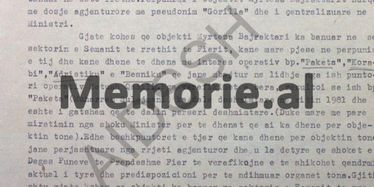 “Rezulton se ish-bashkpunëtori ‘Paketa’, (M.S.). që survejonte Myrteza Bajraktarin, në Seman, ka dalë dëshmitar në vitin 1981 dhe…”/ Relacioni sekret i Shefit të Sigurimit, Nasho Gjinopulli, në ’83-in