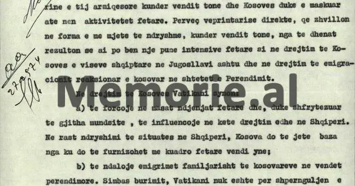 “Për emigracionin shqiptar, Vatikani ka dërguar priftërinj dhe ka çelur kisha në SHBA-ës, Francë, Gjermani, etj., kurse në Romë ka dërguar tre…”/ Relacioni sekret i Drejtorit të Zbulimit në ’74-ën