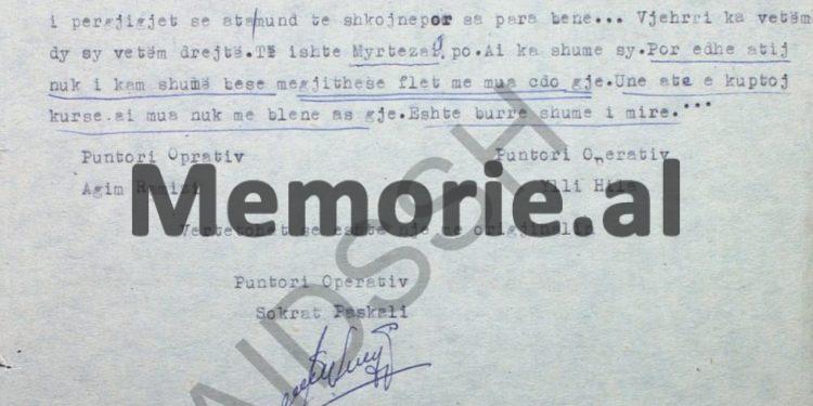 “Pas arrestimit të Selim Kelmendit, Myrtezai shkoi në Fushë-Krujë, takoi mësuesin me emrin Nysret, të cilin, Estref Kelmendi, tha se do e zhdukte fizikisht, pasi…”/ Raporti i ‘B. p’. “Furtuna”, në ’83-in