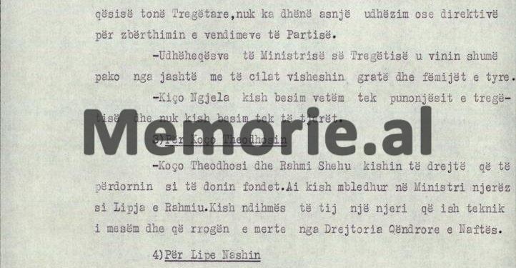 “Ministri ju thoshte atyre që do të dilnin jashtë me shërbim, se: ‘ju e dini numrin e këmbës së gruas dhe vajzave të mija’, me qëllim që ata t’i sillnin…”/ Raporti i vitit 1975, për “Grupin e Ekonomisë”
