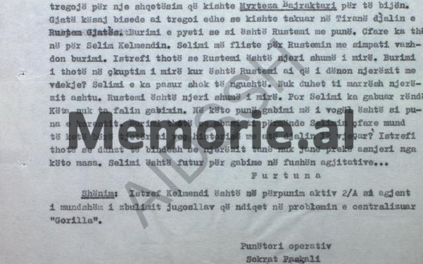 “Selim Kelmendi ka mbajtur në shtëpinë e tij në Fushë-Krujë një djal kosovar, 12 vjeç, që erdhi pas demonstratave të ’81-it dhe kur u kthye në Kosovë, ai foli në…”/ Raporti sekret i “Furtuna”, në ’83-in
