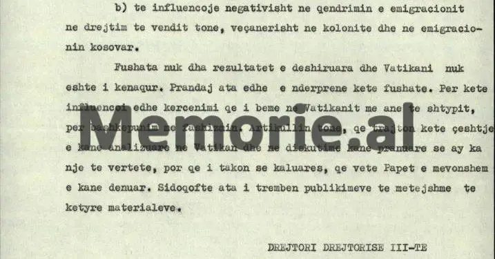 “Për emigracionin shqiptar, Vatikani ka dërguar priftërinj dhe ka çelur kisha në SHBA-ës, Francë, Gjermani, etj., kurse në Romë ka dërguar tre…”/ Relacioni sekret i Drejtorit të Zbulimit në ’74-ën
