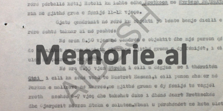 “Qypi” dhe “Pjata” ndahen, kurse objekti me “Bretkosën”, takohen me dy vajza të reja, njera e gjatë rreth 1 e 60, pak e shëndoshë, me flokët bisht kali…” / Raporti vëzhgimit i “Gama”, Tiranë, 1985