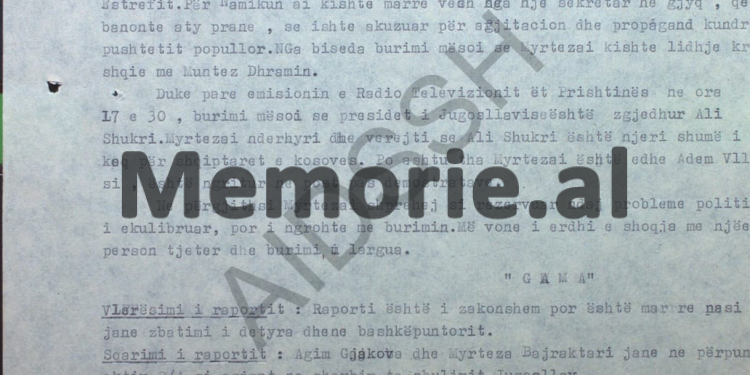 “Të ndiqet Aishe Shima si agjente ndërlidhëse e UDB-së, kurse Muntaz Dhrami, ka lidhje krushqie me Myrteza Bajraktarin dhe ai…”! / Raporti sekret i Punëtorit Operativ, Oltjon Frashëri, në ’85-ën