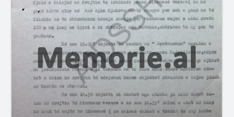 “Qypi” dhe “Pjata” ndahen, kurse objekti me “Bretkosën”, takohen me dy vajza të reja, njera e gjatë rreth 1 e 60, pak e shëndoshë, me flokët bisht kali…” / Raporti vëzhgimit i “Gama”, Tiranë, 1985