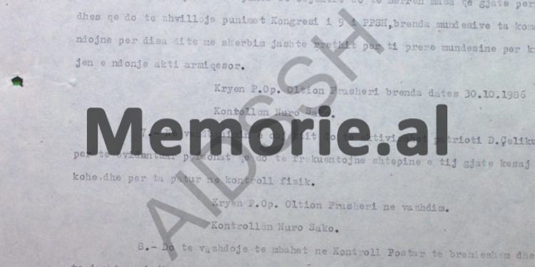 “Të shikohet mundësia me qendrën e tij të punës, që gjatë ditëve të Kongresit të 9-të, Myrteza Bajraktarin ta dërgojnë me…”/ Relacioni i zv/Drejtorit të Sigurimit të Tiranës, Dashamir Bimi, në ’86-ën